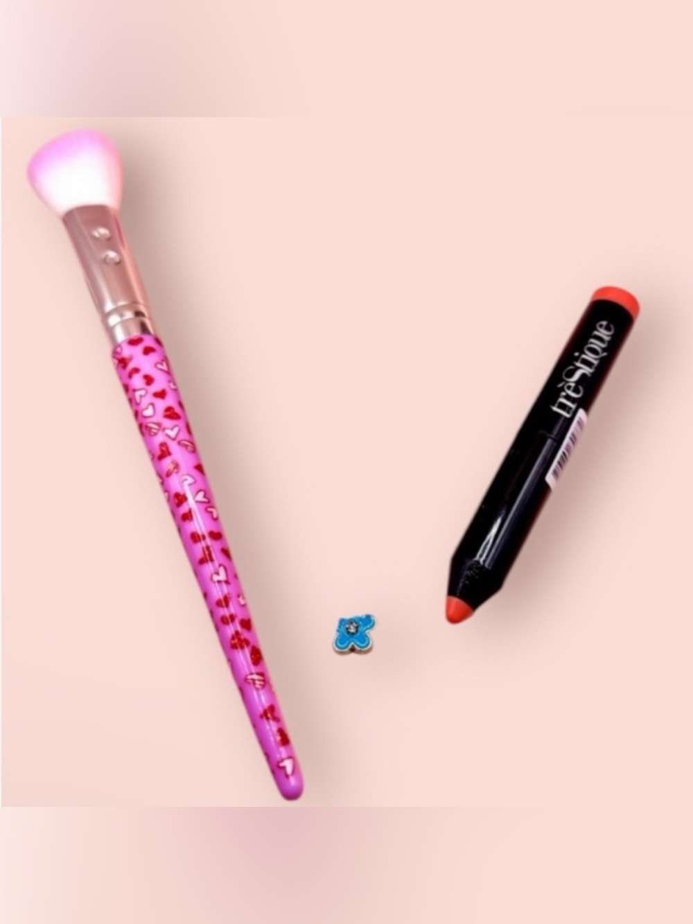 Trestique  Mini Lip Glaze Paris Pink & SLMISSGLAM blush brush Bundle NEW.